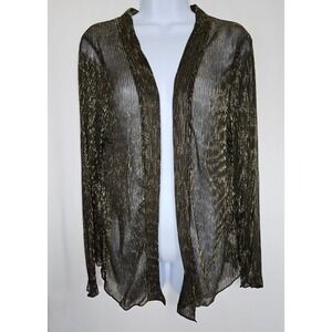 Agnes Orinda Women's Sheer Black & Metallic Gold Open Front Top Size 1X